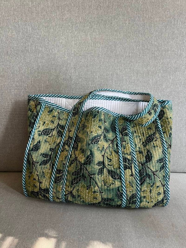 Shopper tas Blauwgroen met bloemen