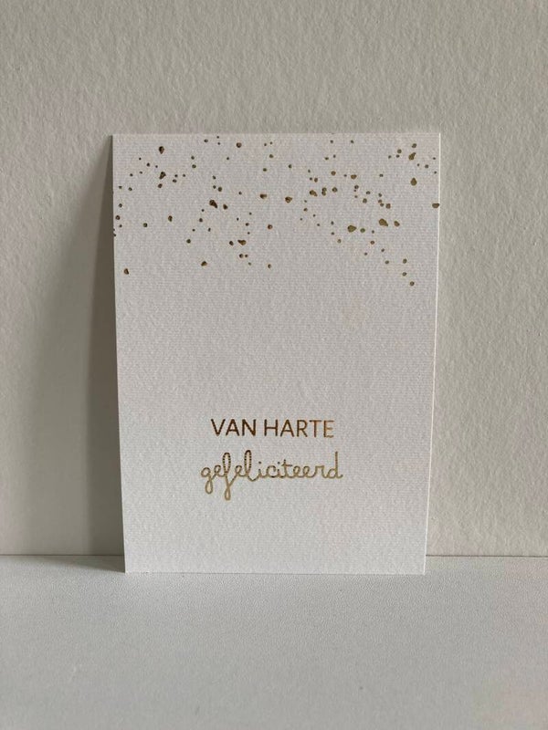 Kaart 'van harte gefeliciteerd, confetti' (goudfolie)