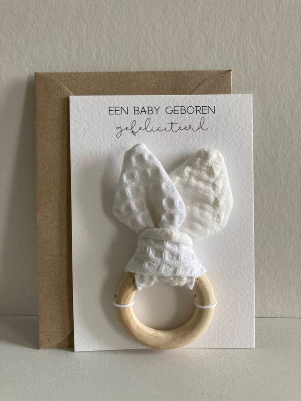 Cadeaukaart 'bijtring wafelstof/ hydrofiel'