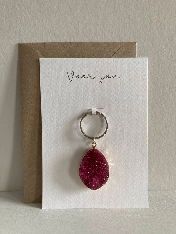 Cadeaukaart 'sleutelhanger, steen roze'