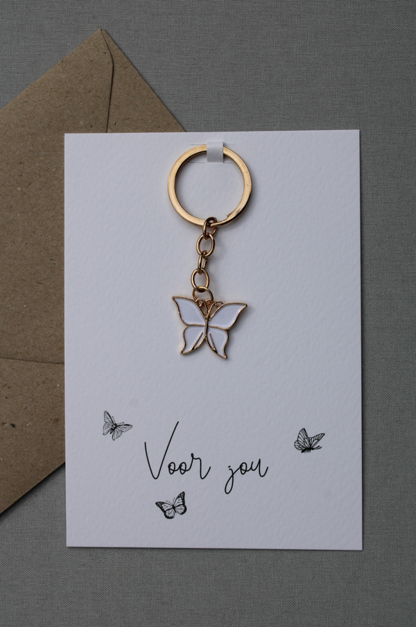 Cadeaukaart 'sleutelhanger vlinder, wit'