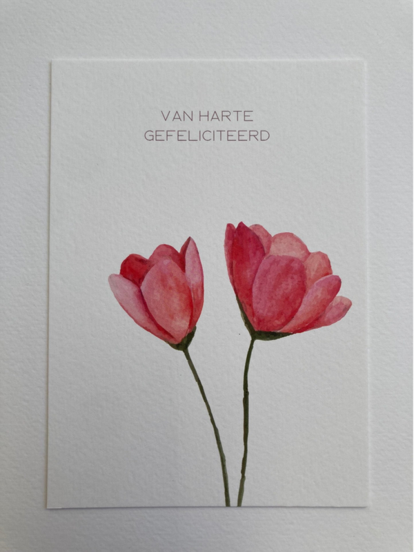 Kaart 'van harte gefeliciteerd, roze bloemetjes'