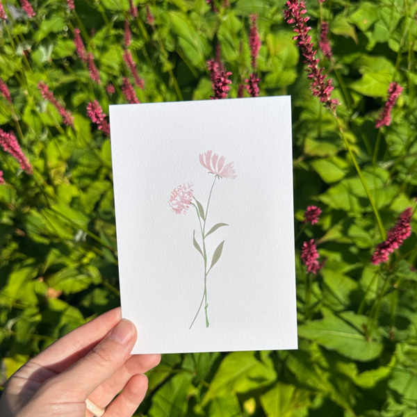 Kaart 'roze bloemen op steel'