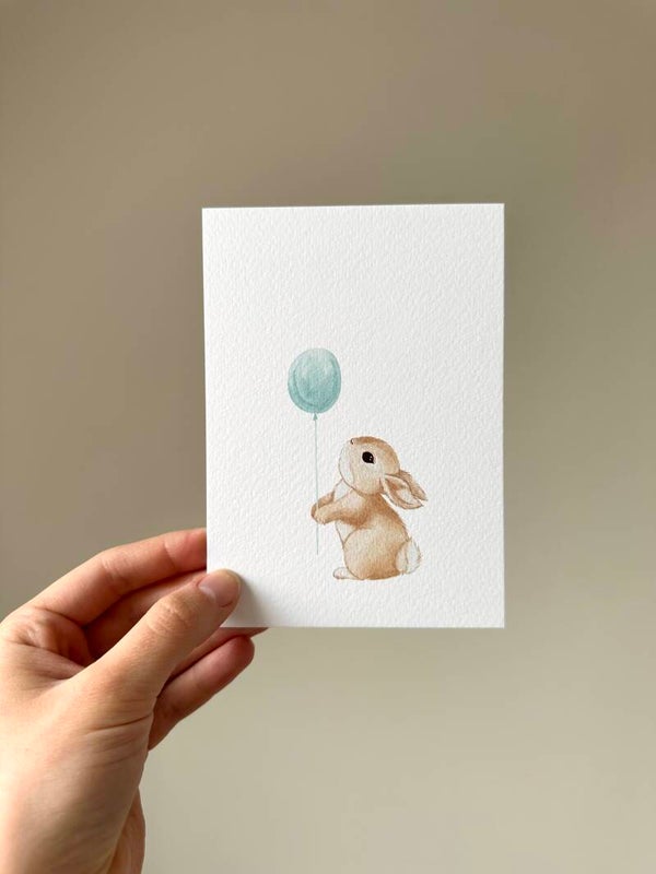 Kaart 'konijntje met blauwe ballon'