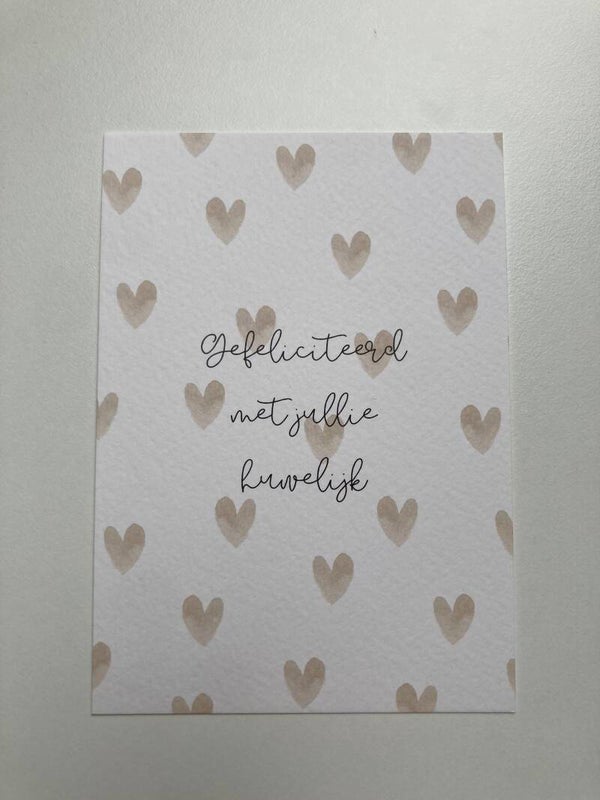 Kaart 'huwelijk, beige hartjes'