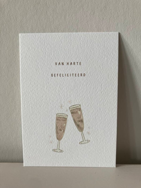 Kaart 'van harte gefeliciteerd' champagne