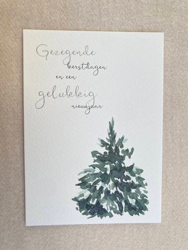 Kaart 'gezegende kerstdagen, sneeuwboom' (inclusief sticker)