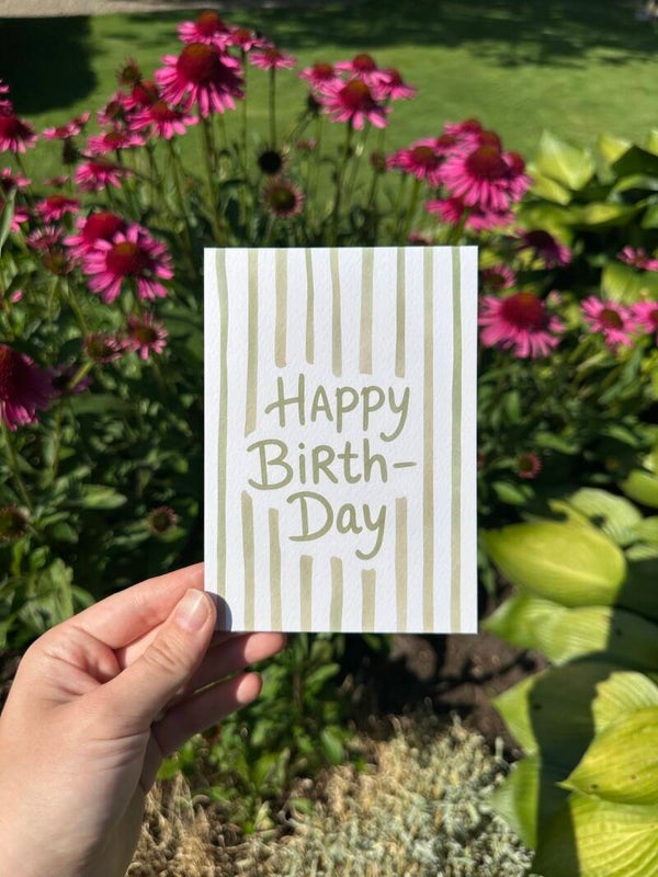 Kaart 'happy birthday, groene streepjes'