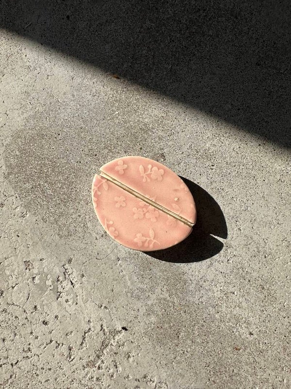 Kaarthouder keramiek, roze met bloemetjes