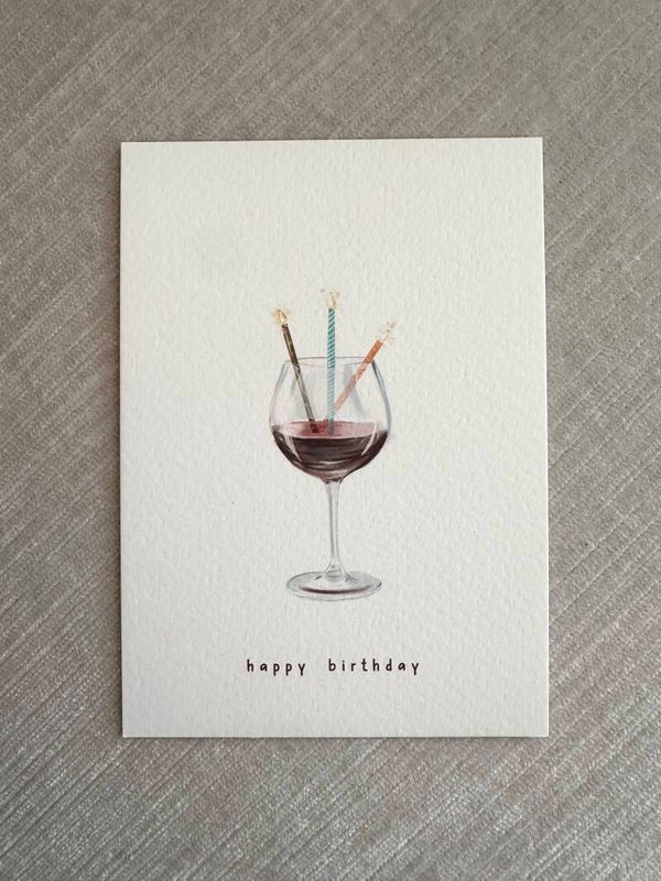 Kaart 'happy birthday, wijnglas'