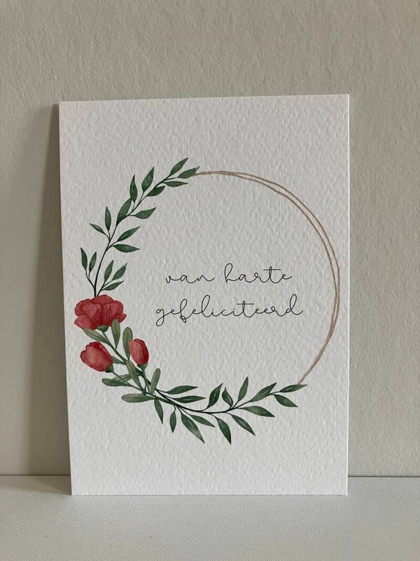 Kaart 'van harte gefeliciteerd, krans'
