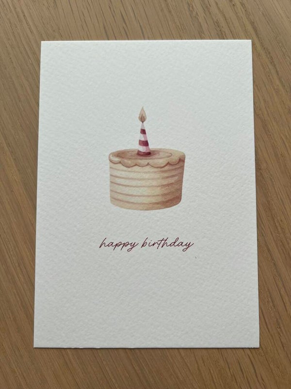 Kaart 'happy birthday, feesthoed-taartje'