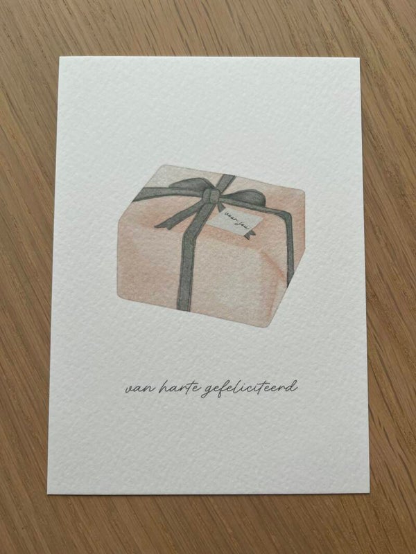 Kaart 'van harte gefeliciteerd, cadeau groen lint'