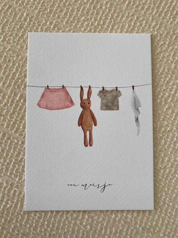Kaart ‘een meisje, waslijntje’