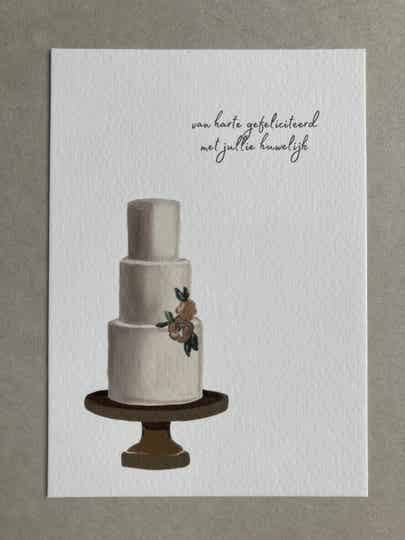 Kaart 'huwelijk, bruidstaart'