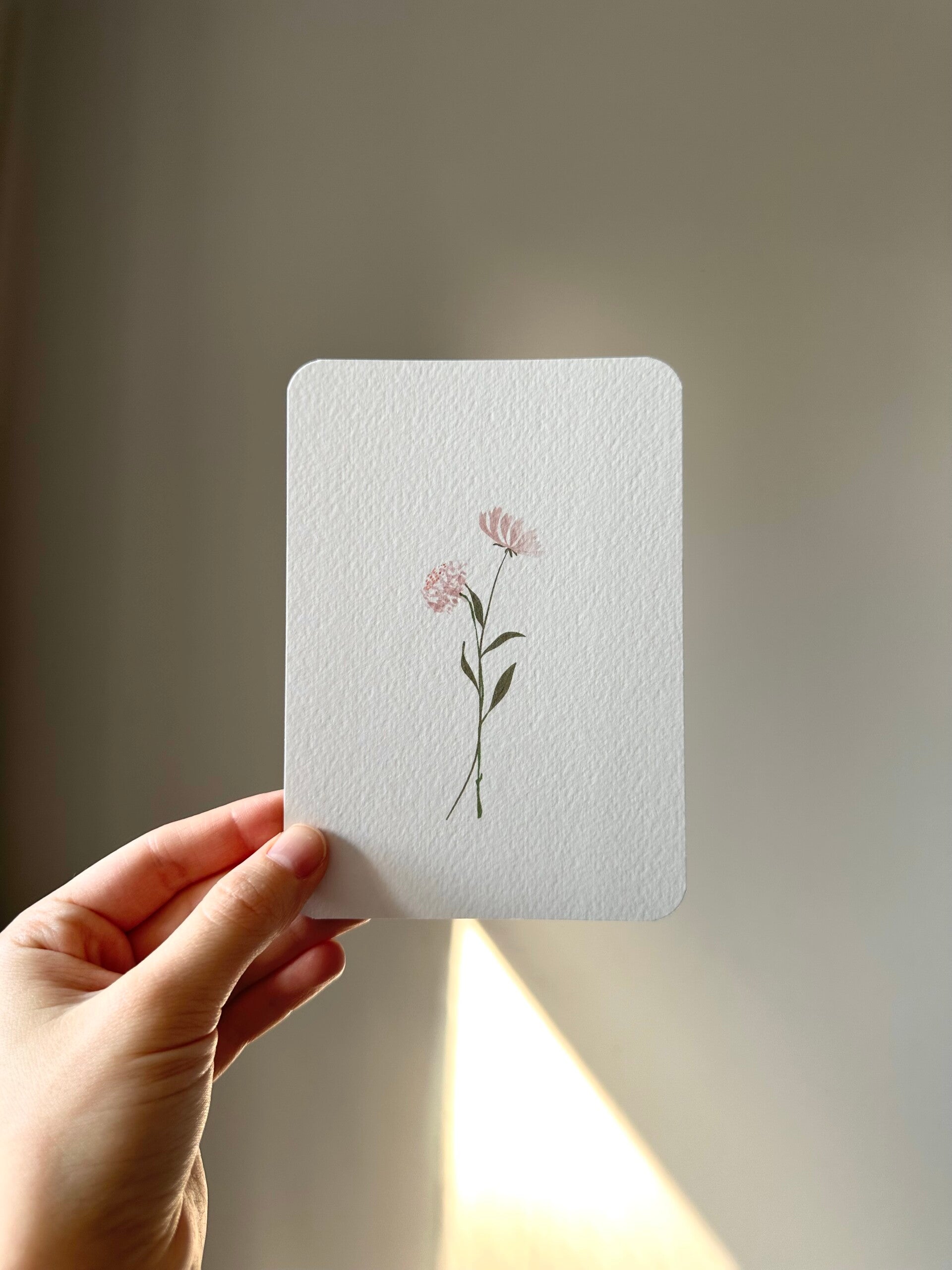 Kaart 'roze bloemen met steeltje'
