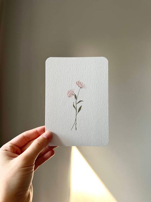 Kaart 'roze bloemen met steeltje'