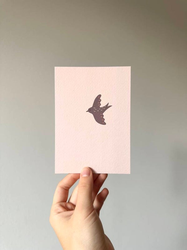 Kaart 'vogel, roze/paars'