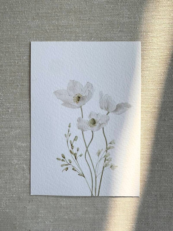 Kaart 'witte bloemen op steel'