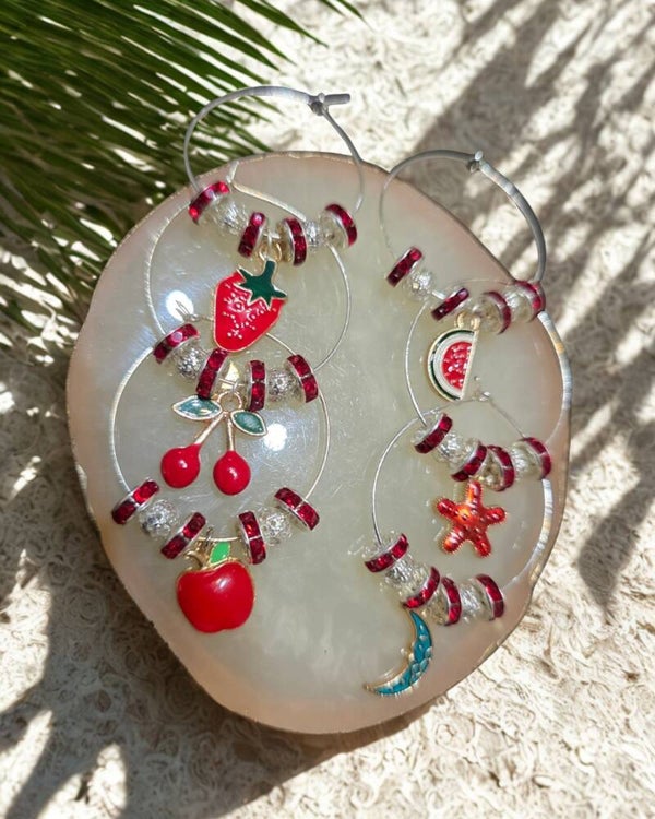 🍓 Red Summer wine glass charms