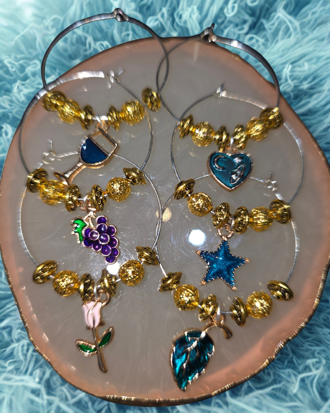 🌊 "Blue Velvet" wine glass charms