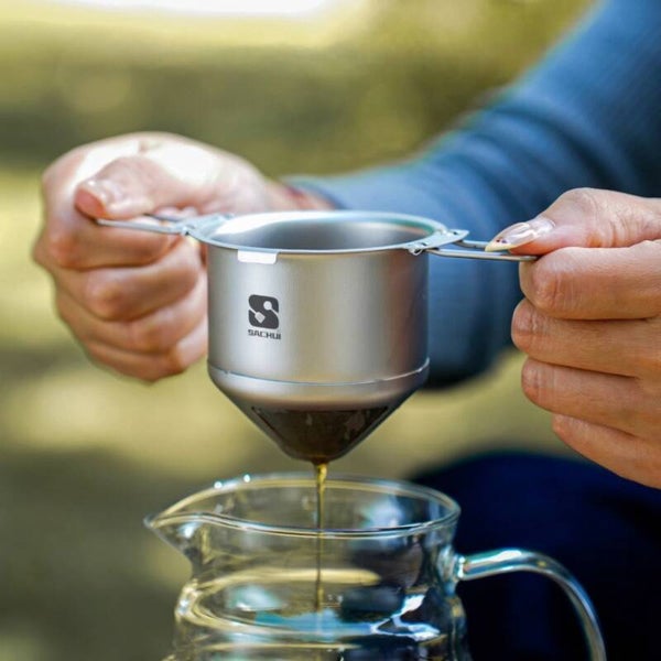 Pure titanium coffee filter cup, pour-over drip coffee maker, portable folding outdoor coffee powder filter set