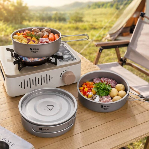Pure titanium pot, camping wok, frying pan, portable outdoor folding frying pan with lid, egg frying pan, camping cookware