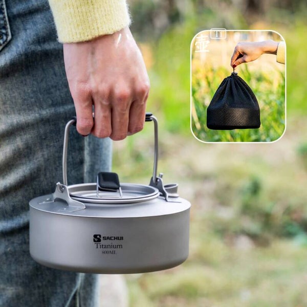 Outdoor pure titanium kettle, portable camping coffee maker, titanium alloy kettle for outdoor use.