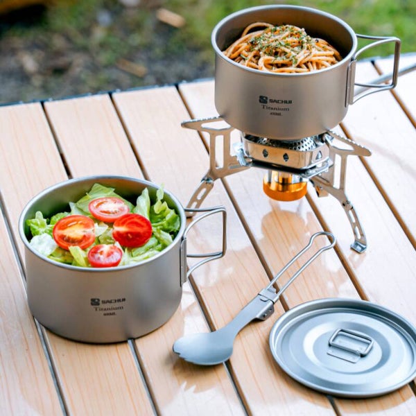 Pure titanium single anti-scalding and heat-insulating titanium bowl outdoor set combination bowl, portable and easy to store.