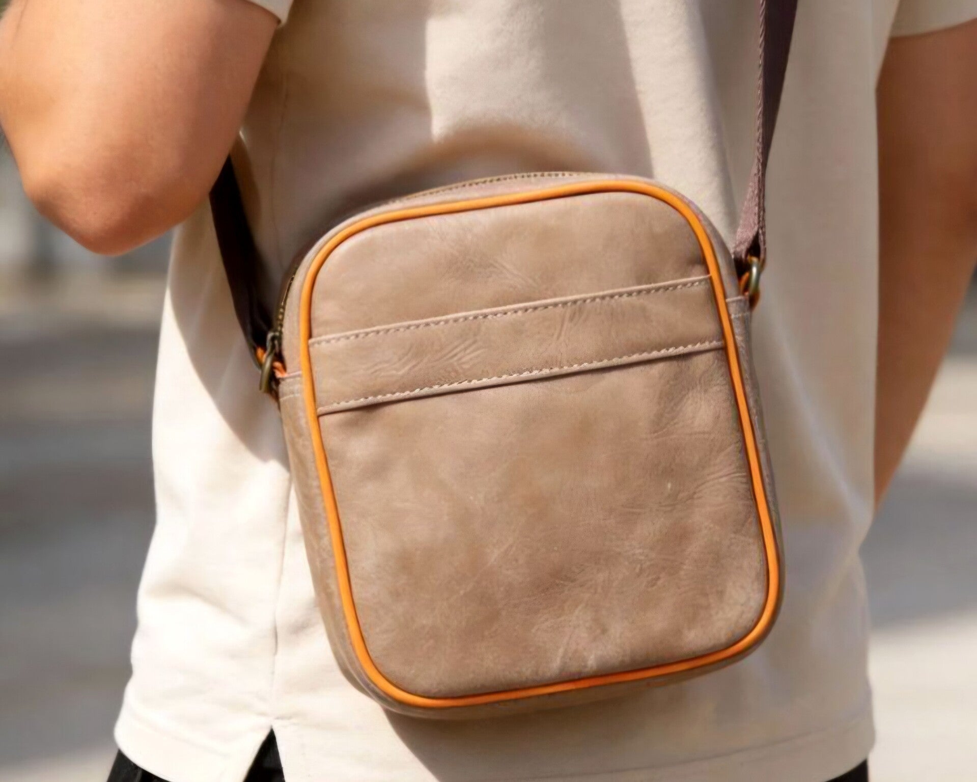 Retro men's bag, genuine leather, men's shoulder bag, suede, casual and simple crossbody bag.
