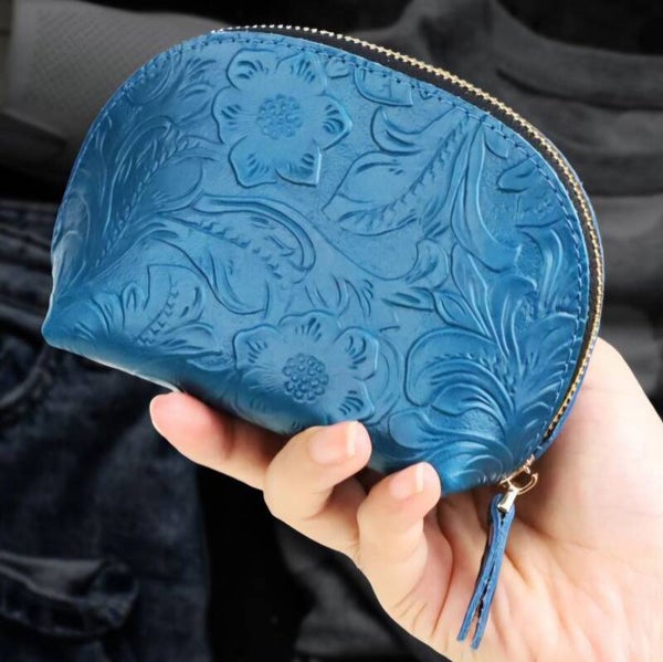 Handmade genuine leather coin purse, cowhide zipper jewelry, earphone bracelet storage bag