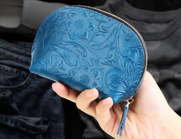 Handmade genuine leather coin purse, cowhide zipper jewelry, earphone bracelet storage bag