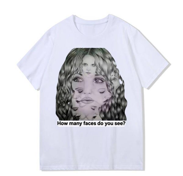 Heavy weight 300g optical Illusion 100% cotton T-shirt ​digital textile printing; woman faces