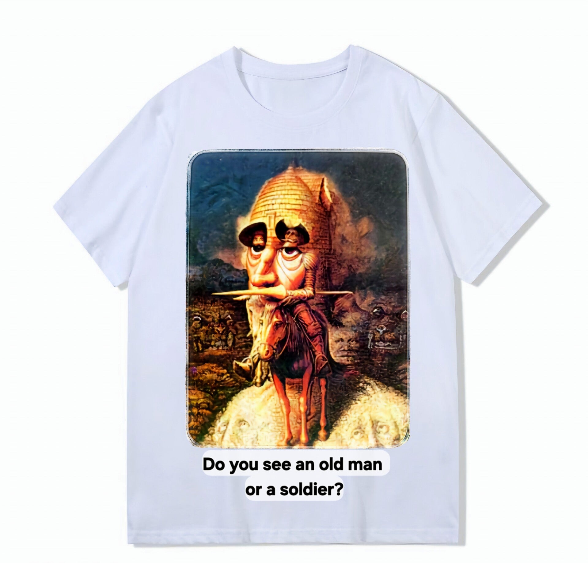 Heavy weight 300g optical Illusion 100% cotton T-shirt ​digital textile printing; a soldier and an old man