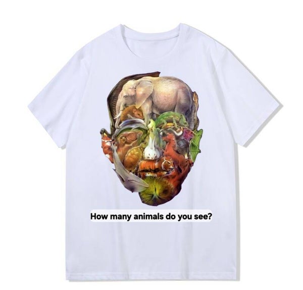 Heavy weight 300g optical Illusion 100% cotton T-shirt ​digital textile printing; human head animal world