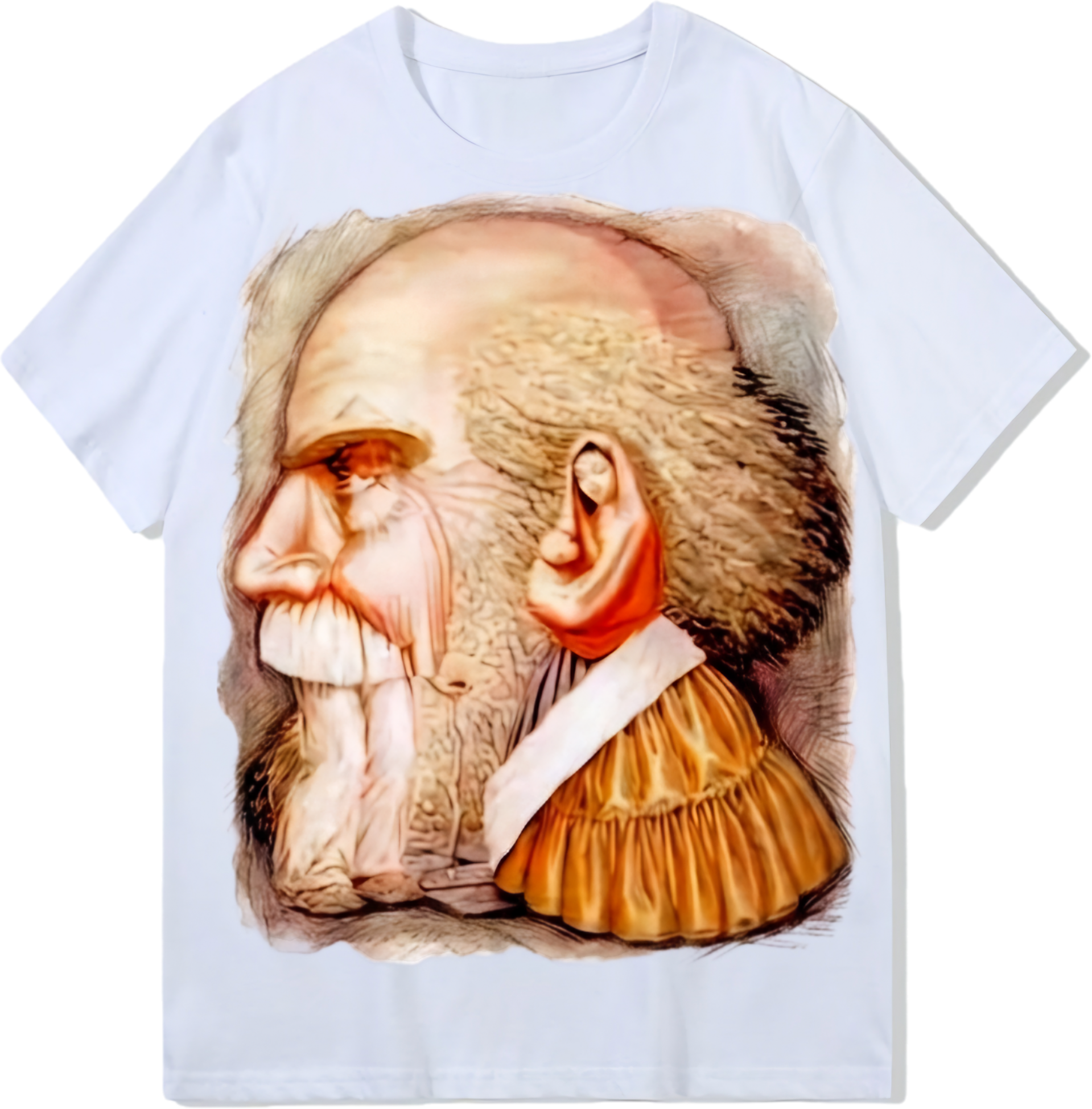 An elderly man and a woman holding a baby, Heavy weight 300GSM optical Illusion 100% cotton T-shirt ​digital textile printing
