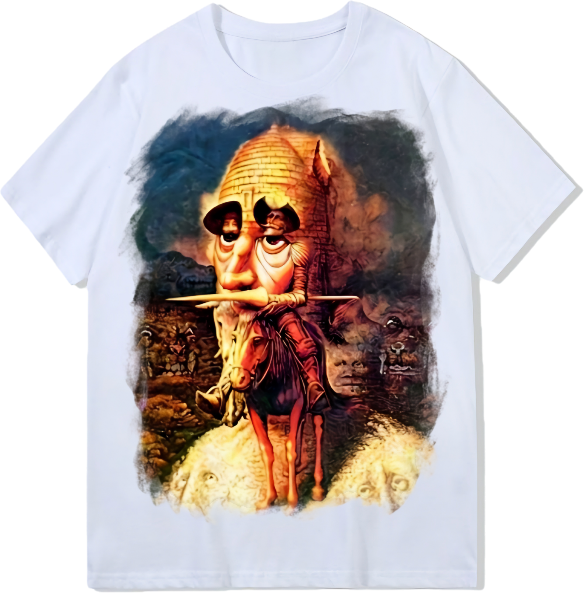 A soldier and an old man, Heavy weight 300GSM optical Illusion 100% cotton T-shirt ​digital textile printing