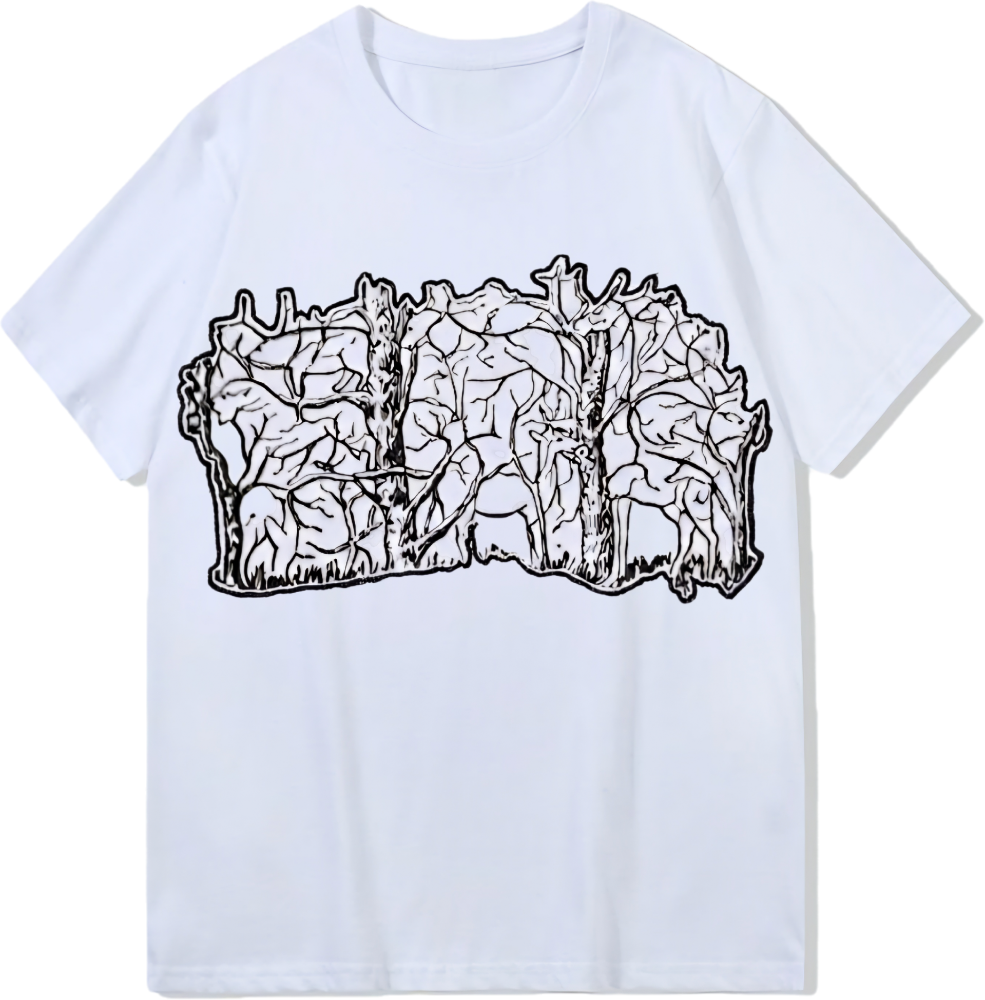 Animals in the forest, Heavy weight 300GSM optical Illusion 100% cotton T-shirt ​digital textile printing