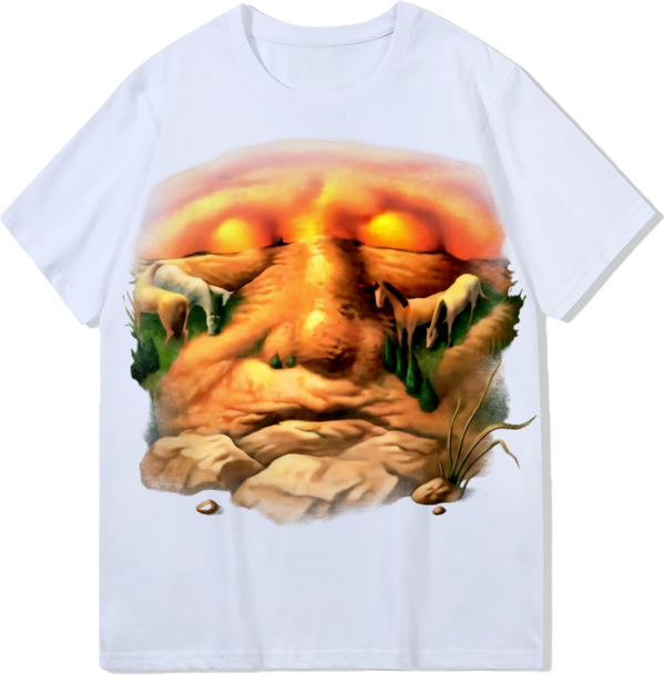 Horses on an old man's face, Heavy weight 300GSM optical Illusion 100% cotton T-shirt ​digital textile printing