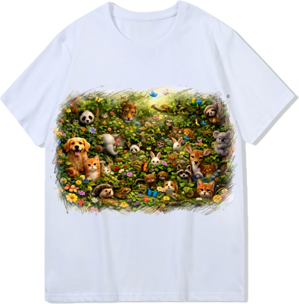 Animal world, Heavy weight 300GSM optical Illusion 100% cotton T-shirt ​digital textile printing