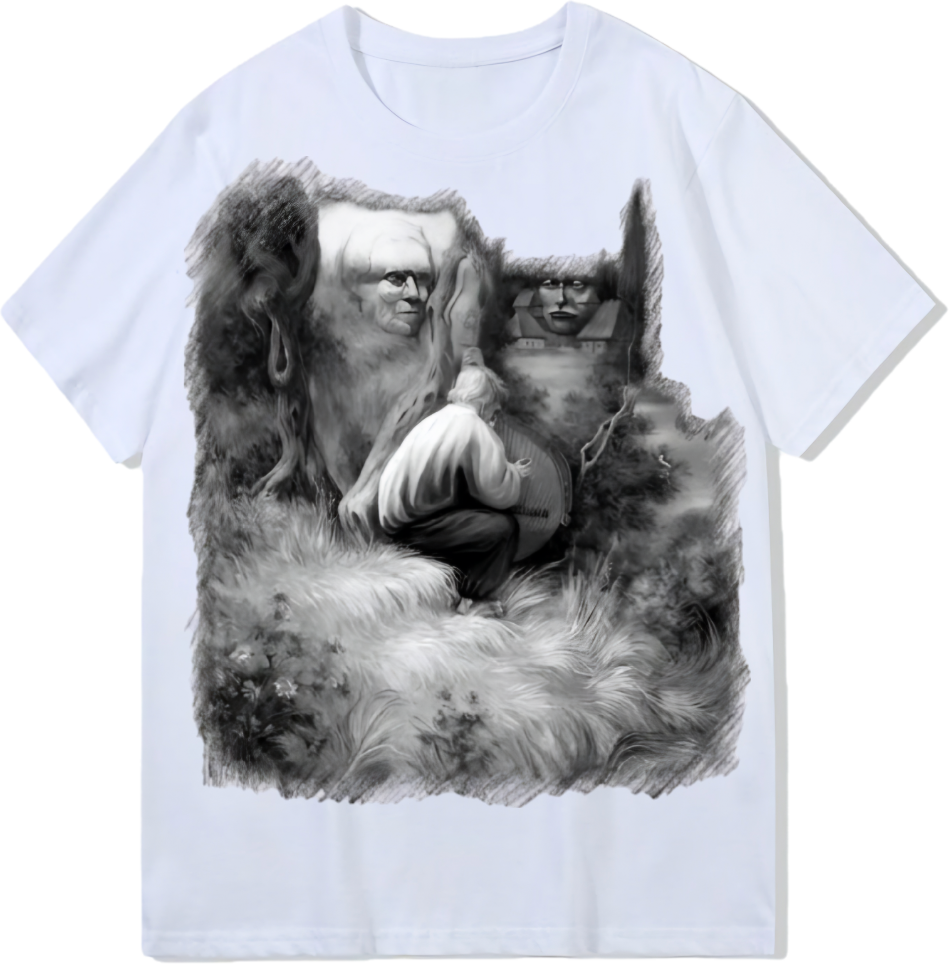 People in the village, Heavy weight 300GSM optical Illusion 100% cotton T-shirt ​digital textile printing