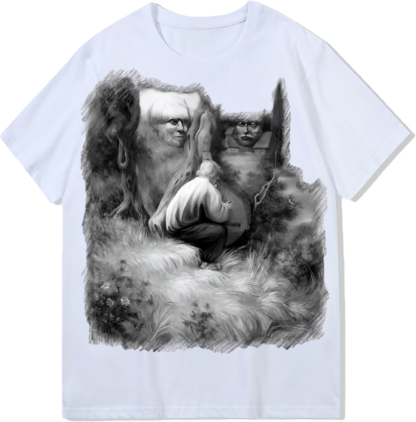 People in the village, Heavy weight 300GSM optical Illusion 100% cotton T-shirt ​digital textile printing
