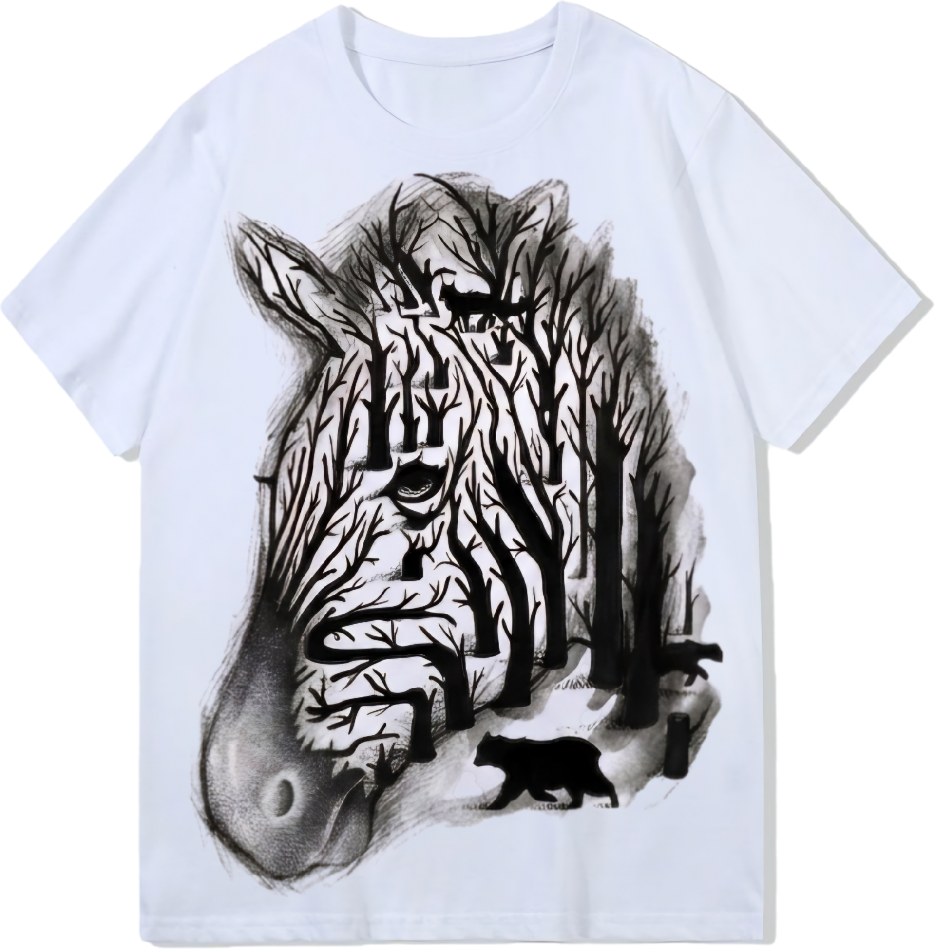 Animals in the Horse Head Forest, Heavy weight 300GSM optical Illusion 100% cotton T-shirt ​digital textile printing