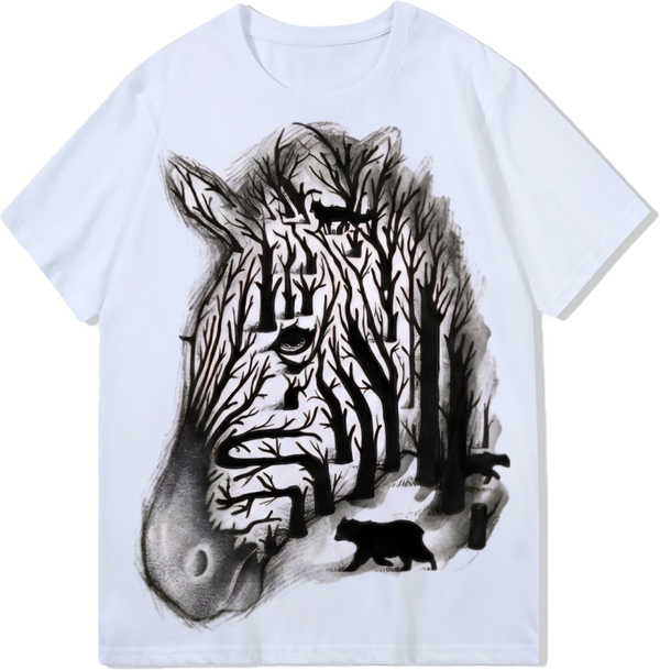 Animals in the Horse Head Forest, Heavy weight 300GSM optical Illusion 100% cotton T-shirt ​digital textile printing