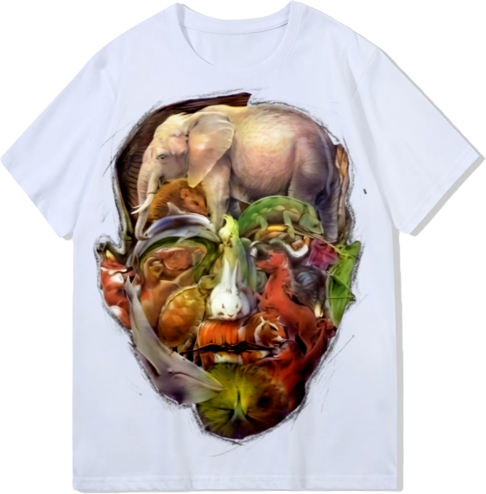 Human head animal world, Heavy weight 300GSM optical Illusion 100% cotton T-shirt ​digital textile printing