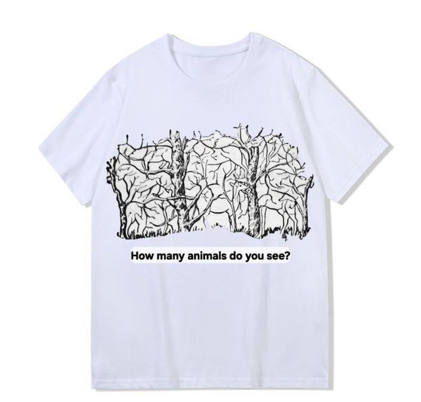 Heavy weight 300g optical Illusion 100% cotton T-shirt ​digital textile printing; animals in the forest