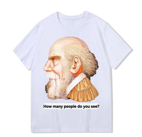 An elderly man and a woman holding a baby; 300g 100% cotton T-shirt