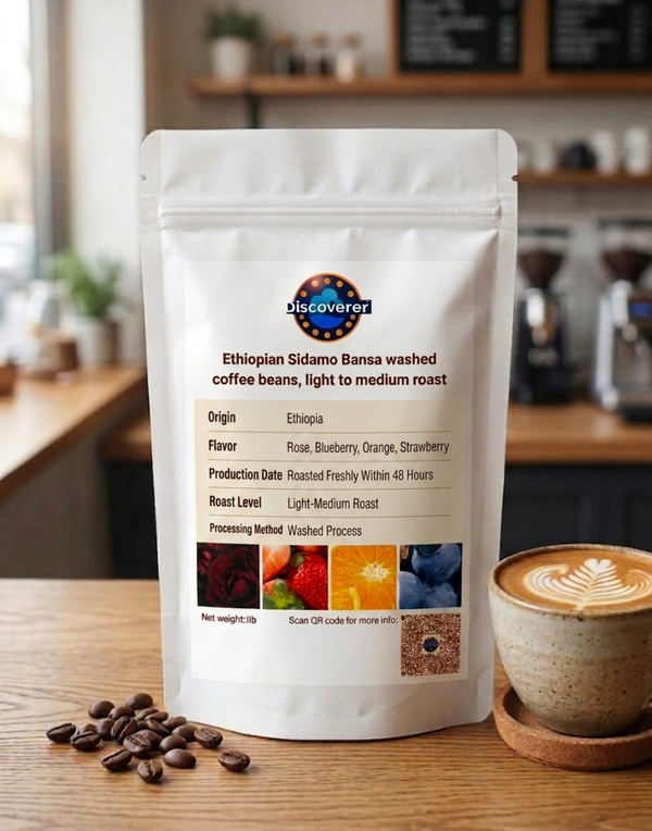Ethiopian Sidamo Bansaira washed coffee beans, hand-drip coffee, light to medium roast