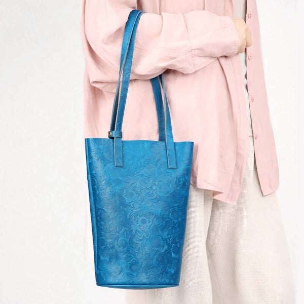 Handmade genuine leather top-grain cowhide bucket bag