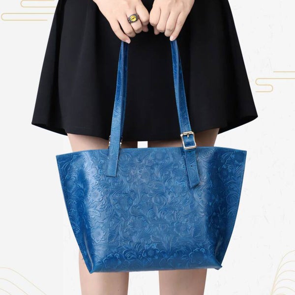 Handmade genuine leather cowhide tote bag